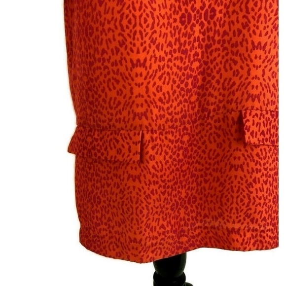 Zara Basic Women's Small S Shift Dress Lined 3/4 Sleeves Orange Animal Print - Picture 4 of 8